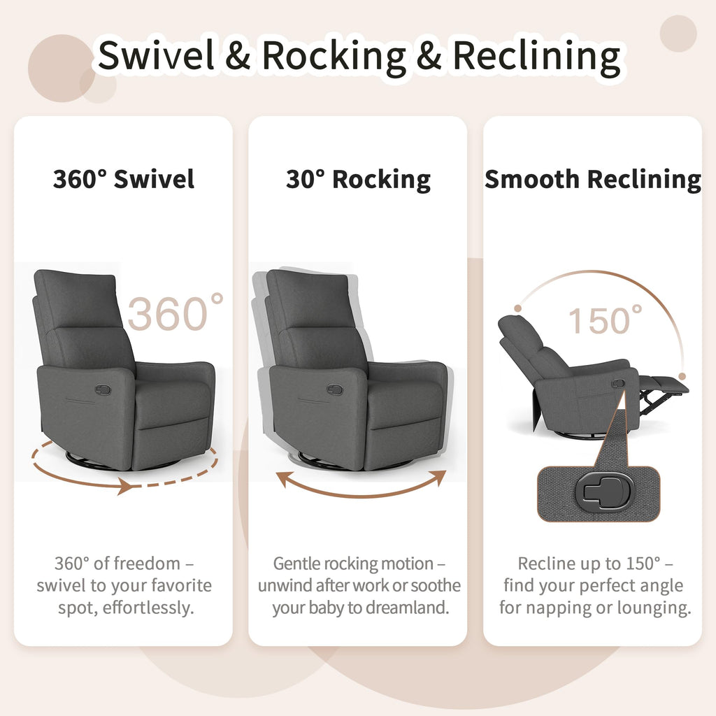 Light Brown Velvet Swivel Rocker Recliner Chair Y695775