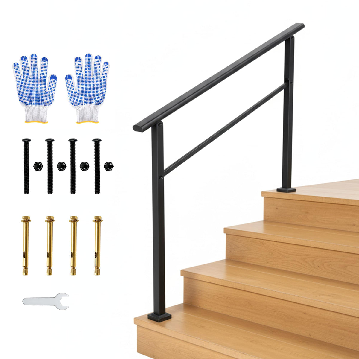 4 Step Black Aluminum Iron Outdoor Stair Handrail Kit N4286