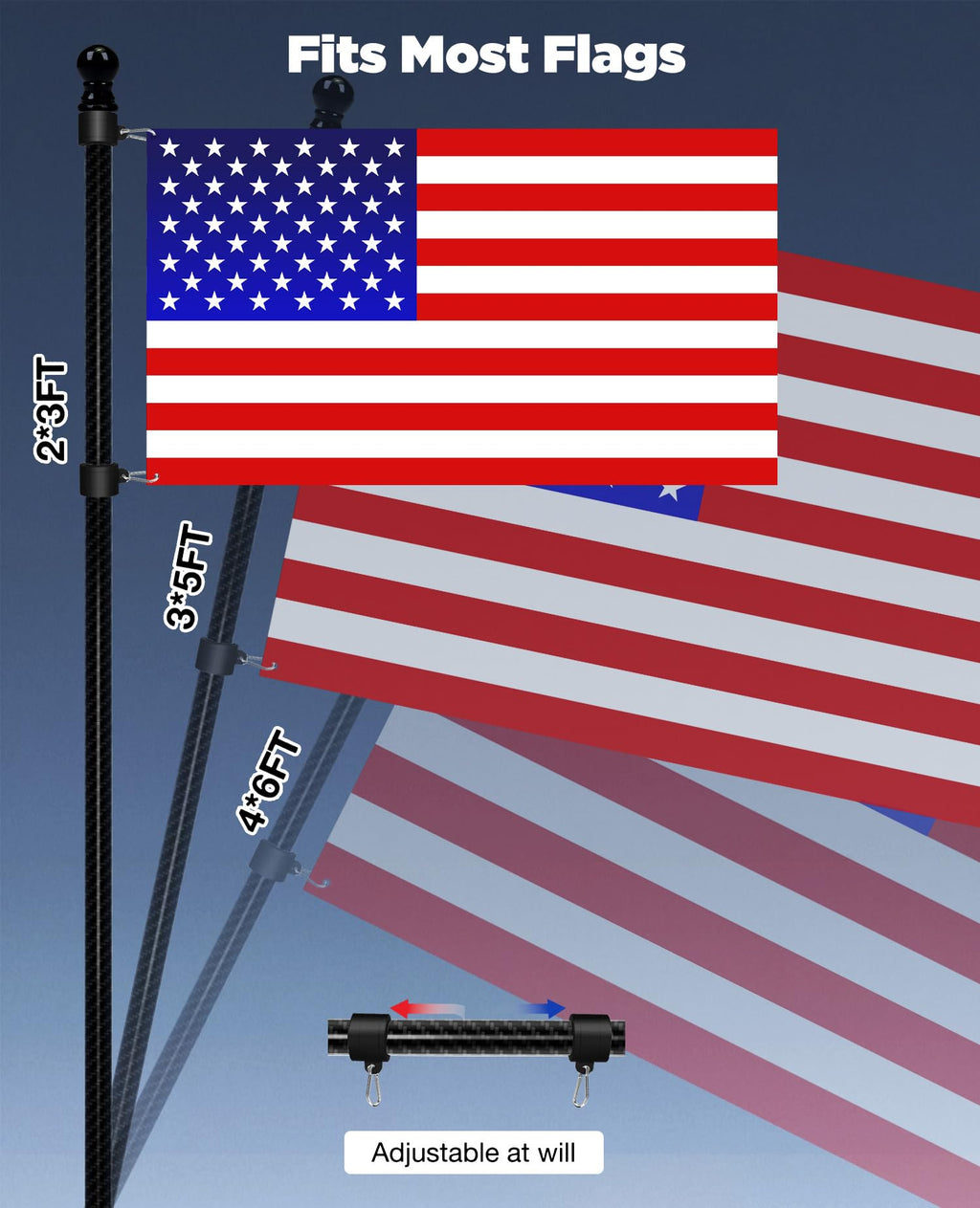 6' Carbon Fiber Flag Pole Kit with USA Flag I785457