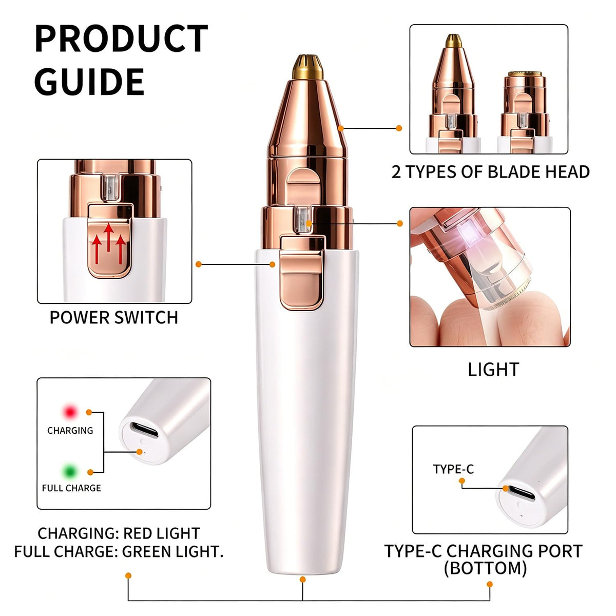 2 in 1 Electric Facial Hair Removal with LED Light N691