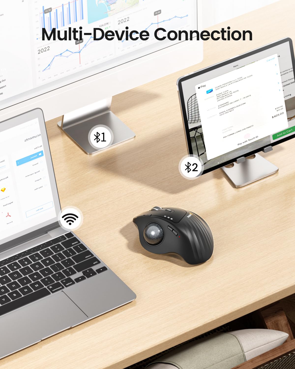 Wireless Rechargeable Gray Trackball Mouse P450