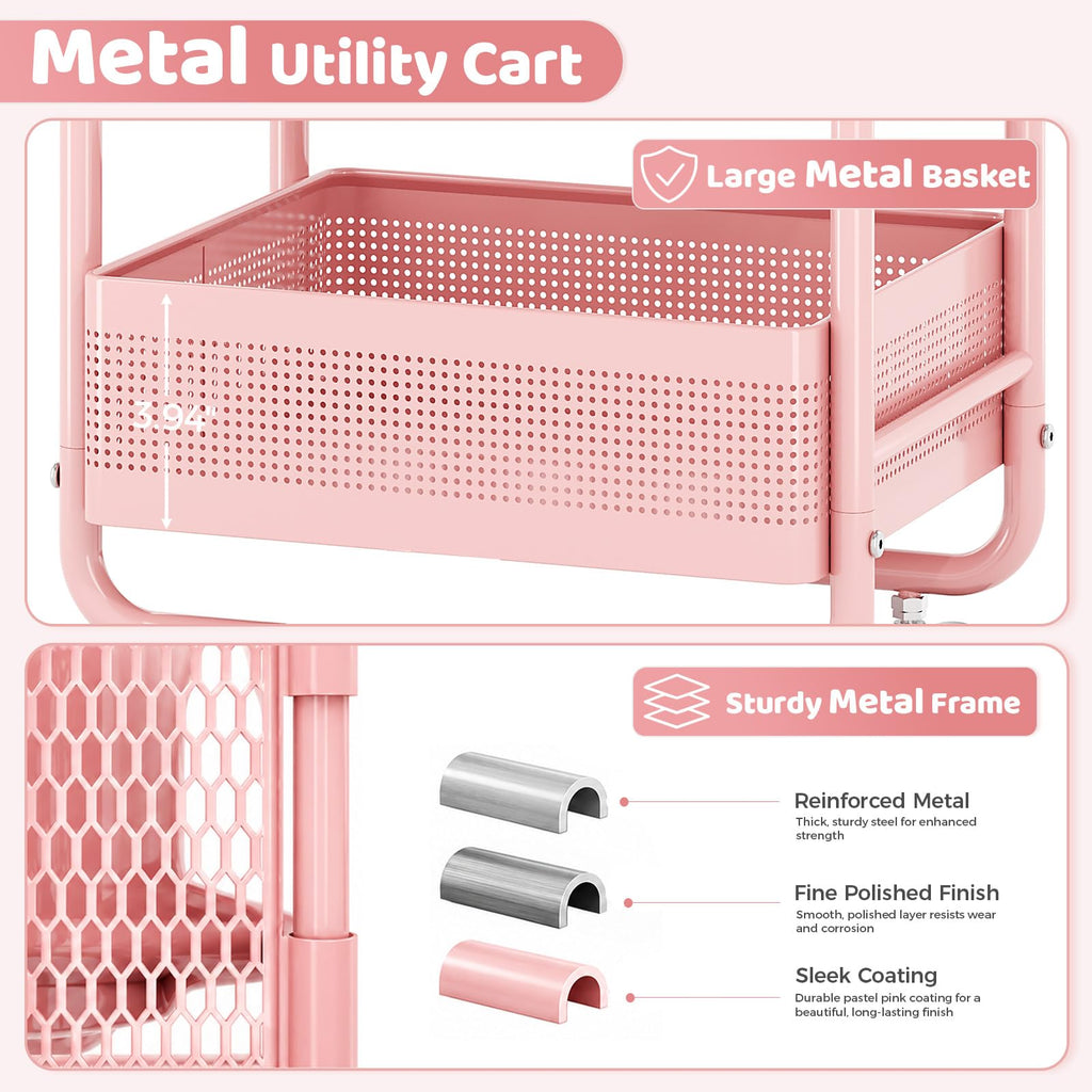 3 Tier Rolling Cart with Drawer W344