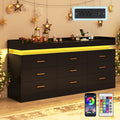 Black 9 Drawer Dresser with Charging Station and LED Lights U57051