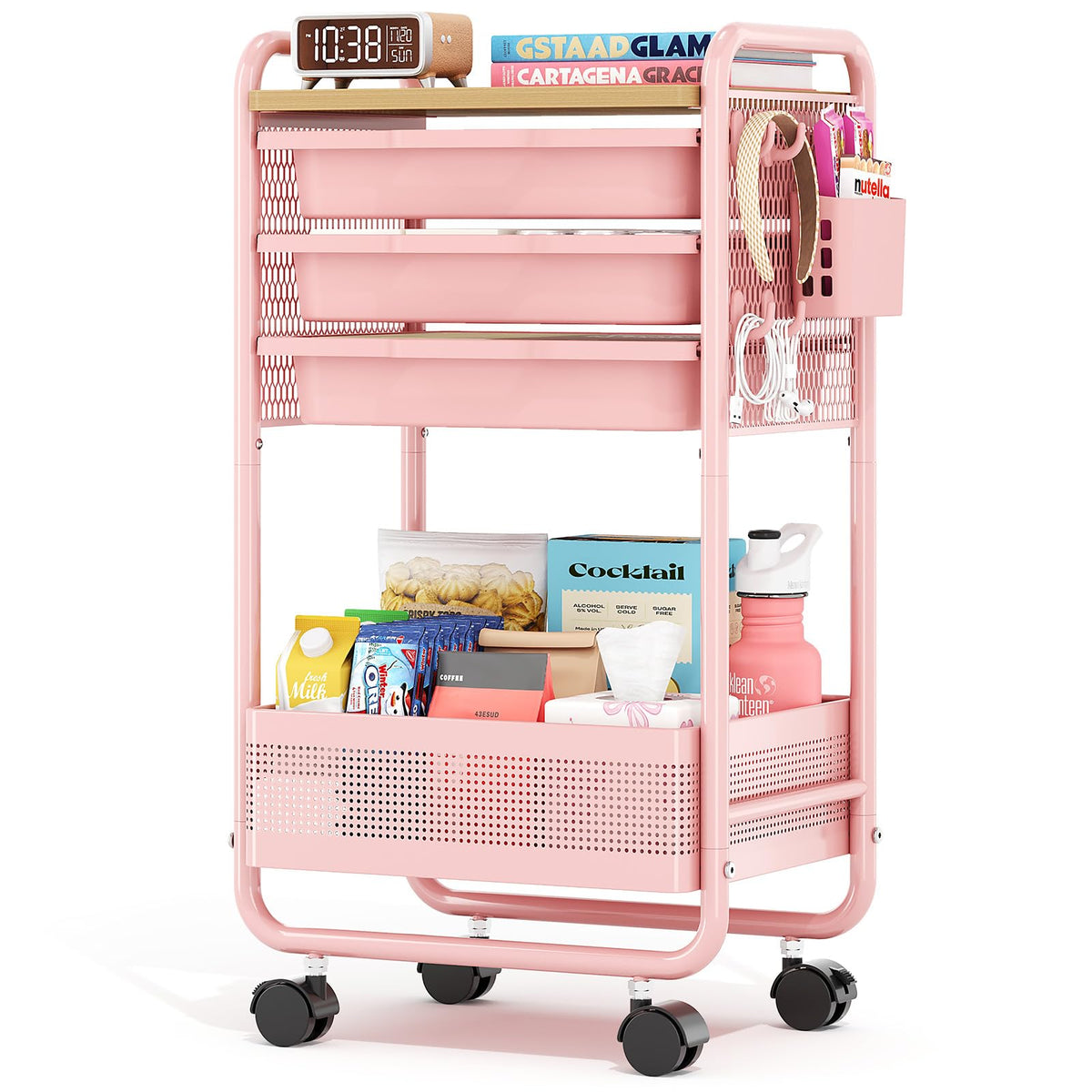3 Tier Rolling Cart with Drawer W344