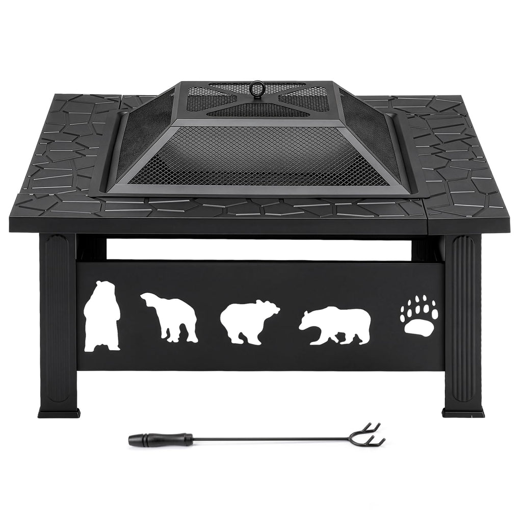 32 Inch Square Wood Burning Fire Pit Table W2896