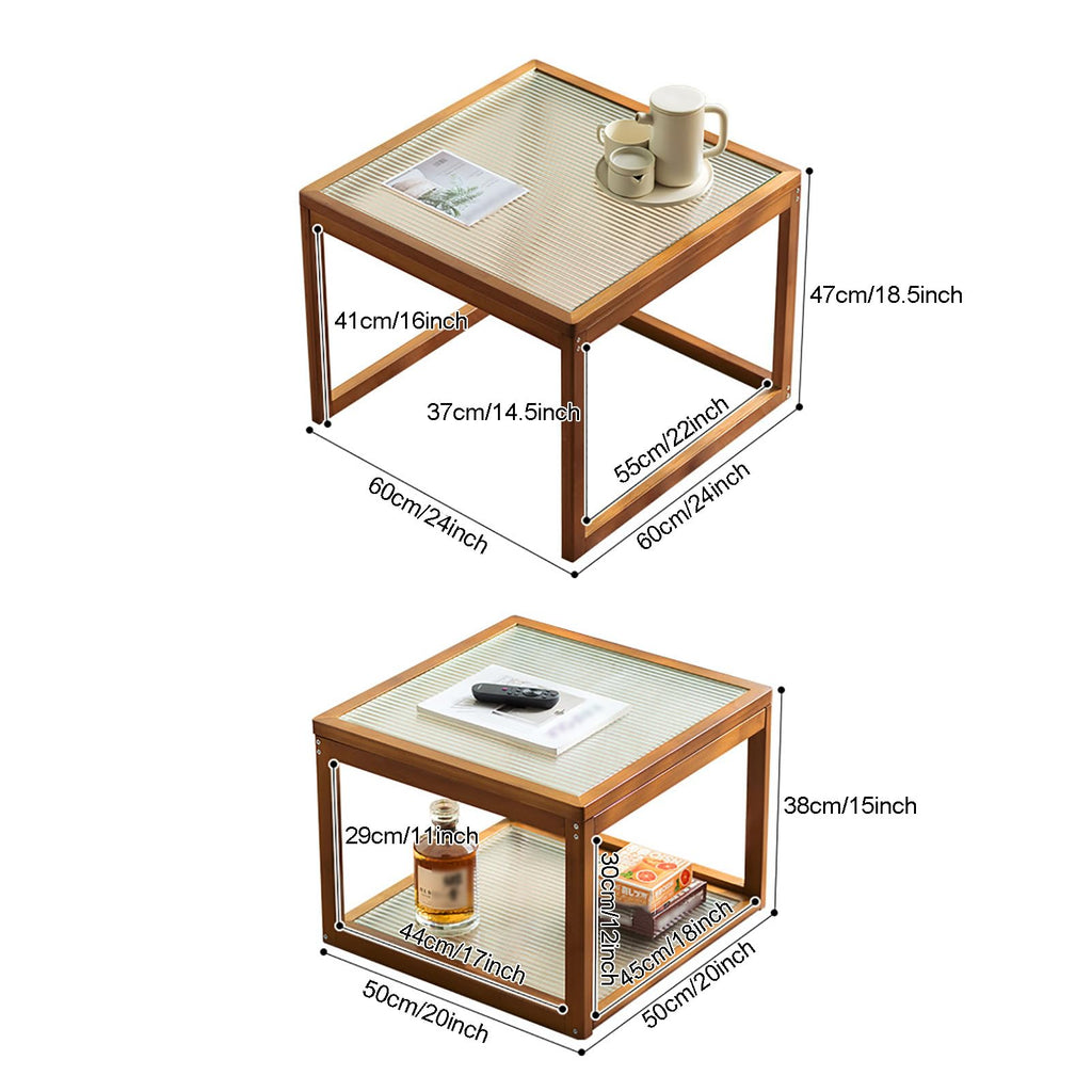 Square Glass Nesting Coffee Tables Set of 2 with Bamboo Frame D529934