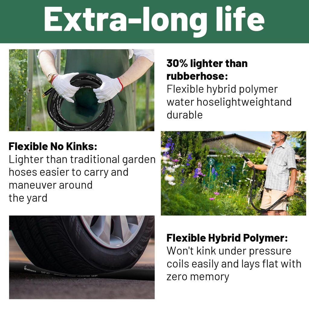 100 ft 5/8 in Heavy Duty Flexible Rubber Hybrid Garden Hose W891359