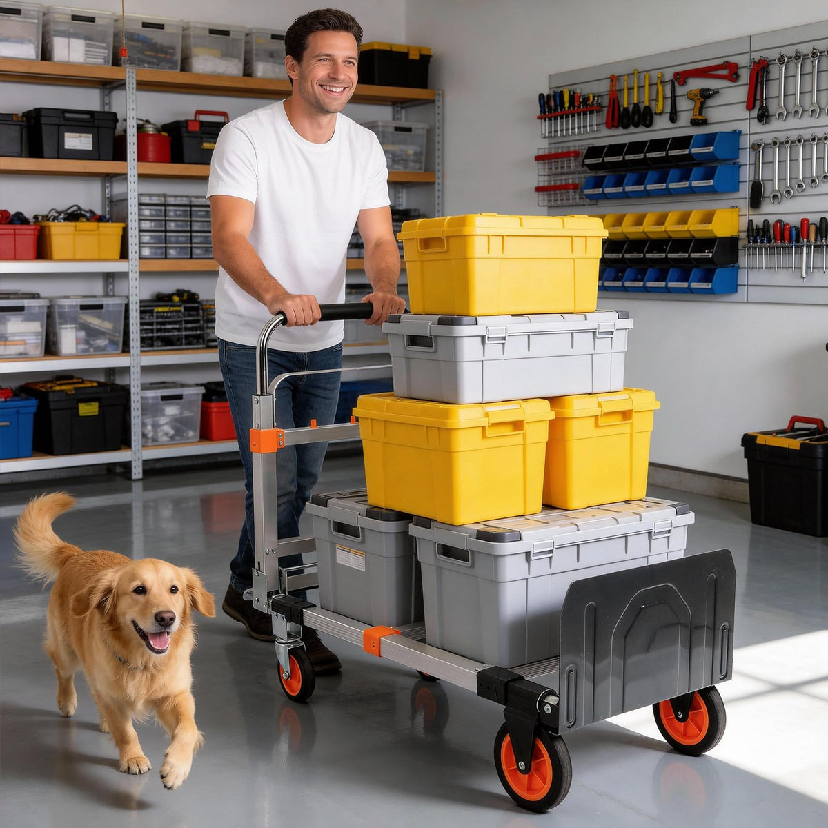 Folding Hand Truck Dolly Cart with Wheels, 500lb Load, Silver Orange O961