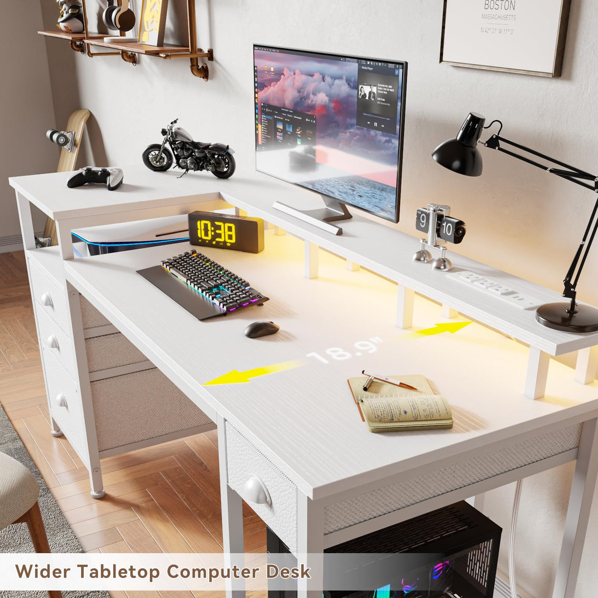 White Computer Desk with 4 Drawers L82713