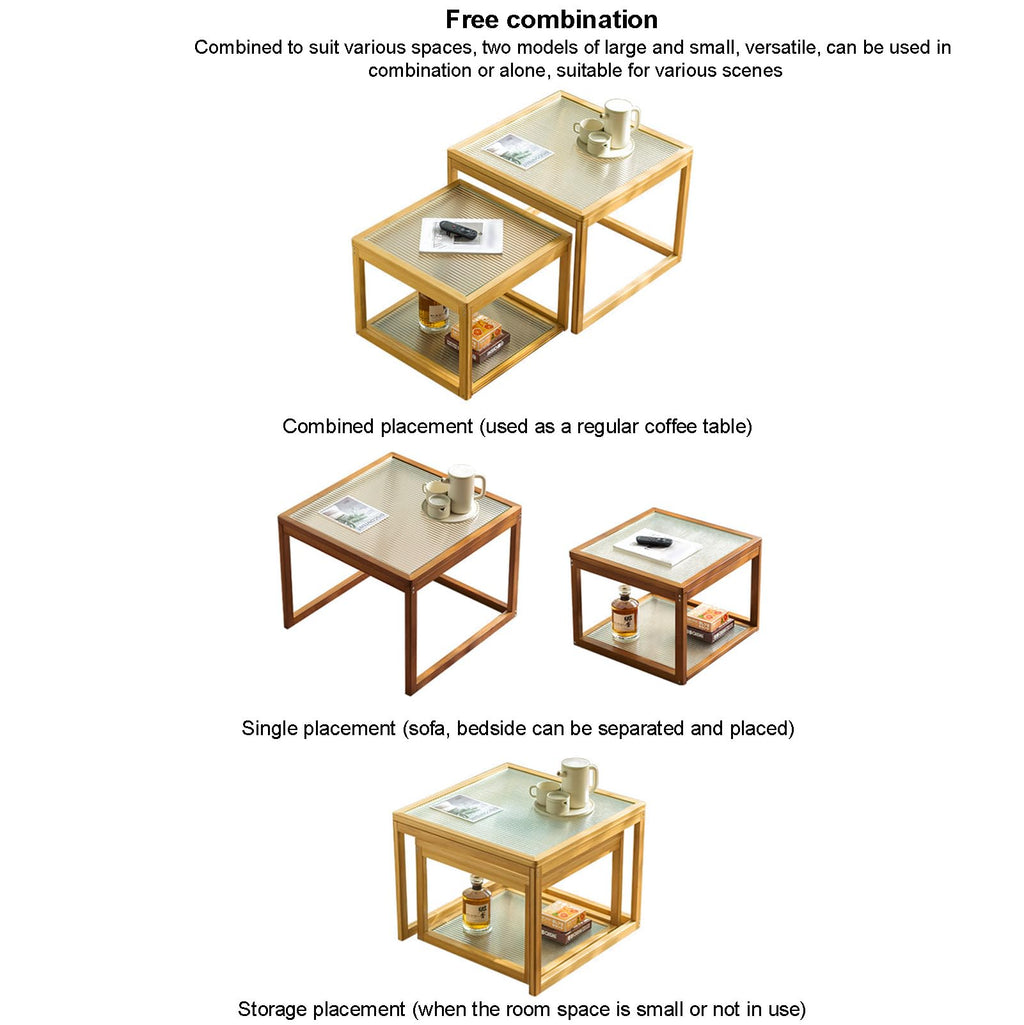 Square Glass Nesting Coffee Tables Set of 2 with Bamboo Frame D529934