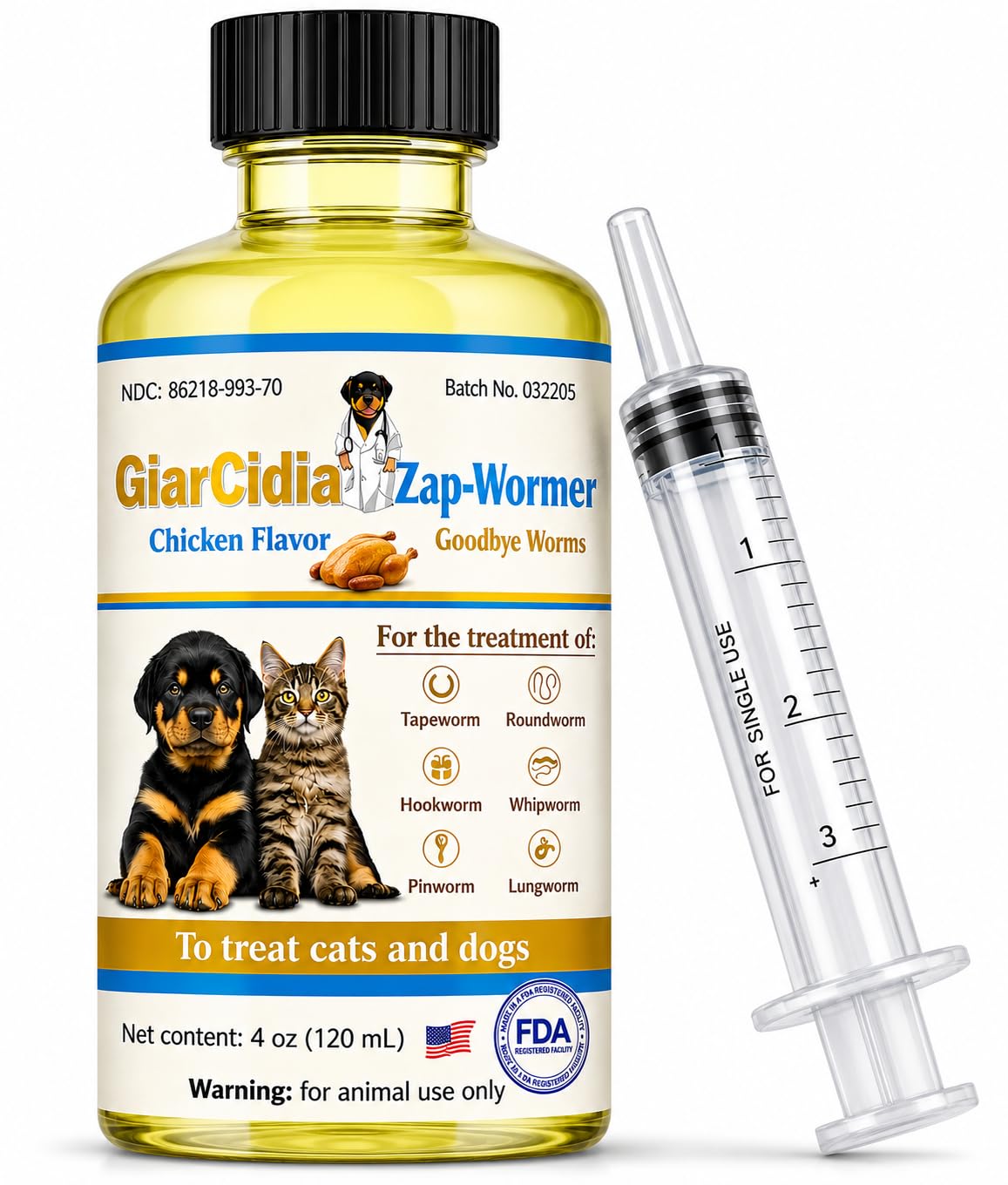 Chicken Flavour Dewormer 120 mL Glass Bottle with Dropper K794699