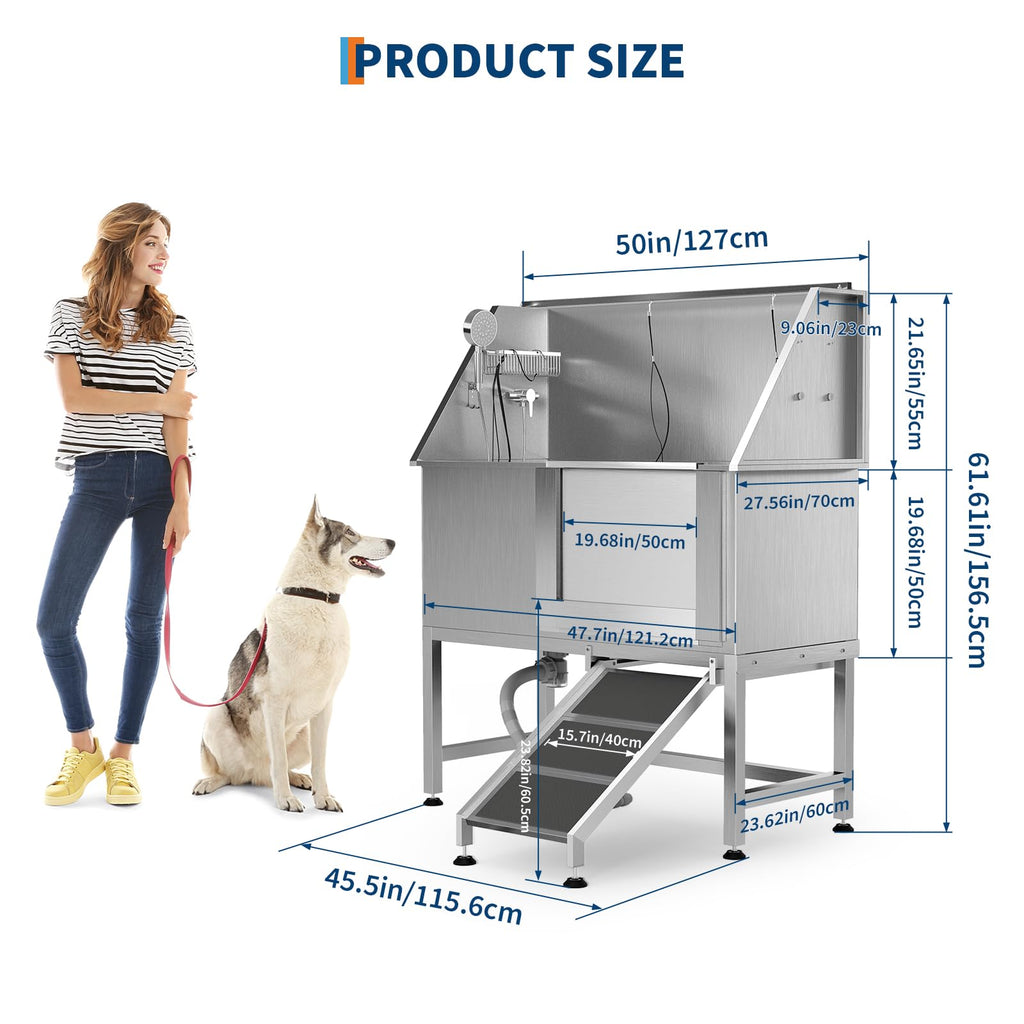 50" Stainless Steel Pet Bathing Tub with Sloped Ramp I354