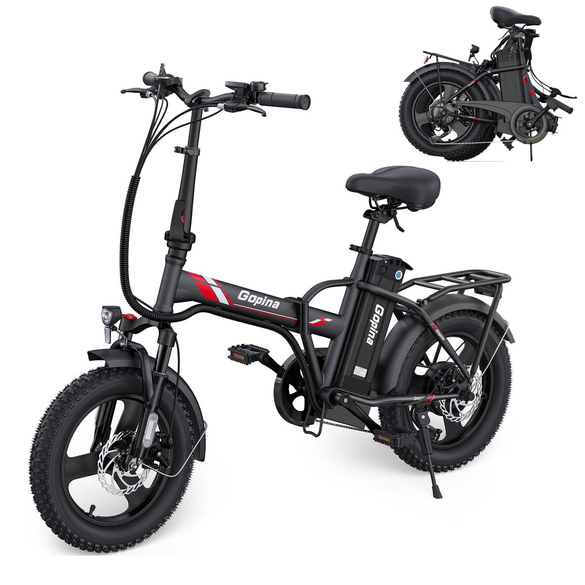 Peak 500W Step Over Electric Bicycle, 16" x 3.0 Fat Tire, 48V Removable Battery, 7 Speed P456