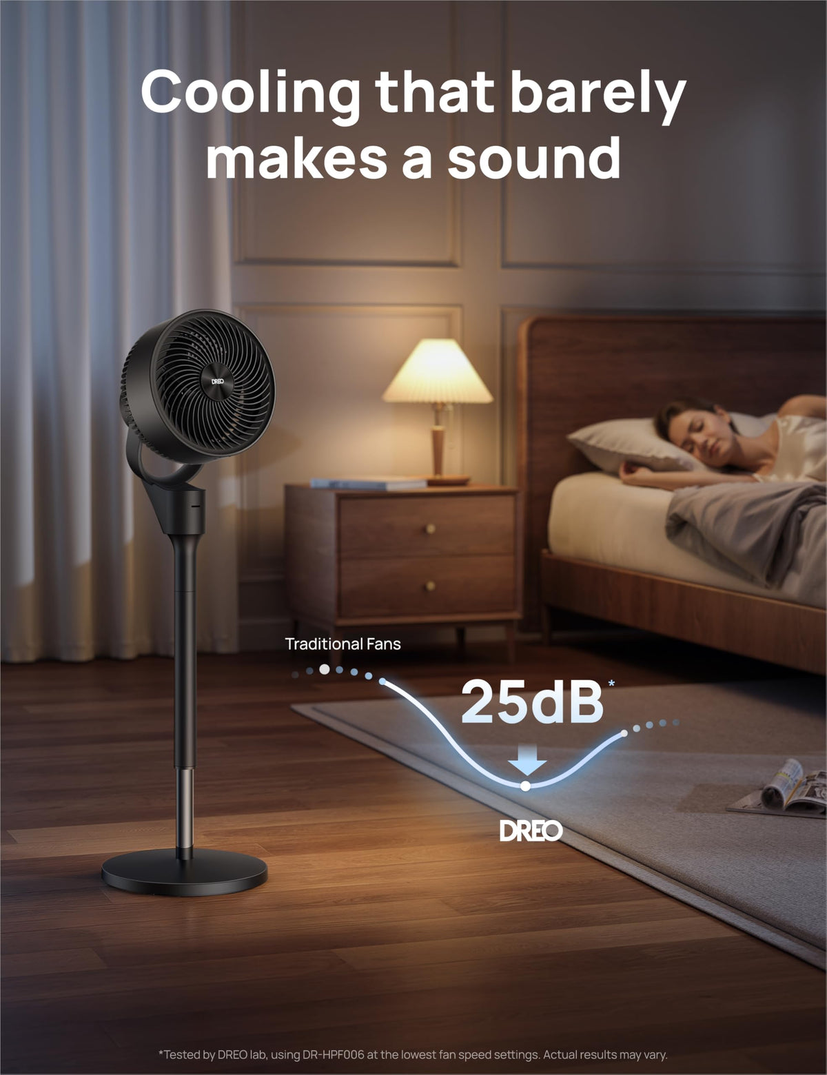 80° Oscillating Standing Fan, 20dB Quiet, 3 Speeds, Remote, Adjustable Height G2894