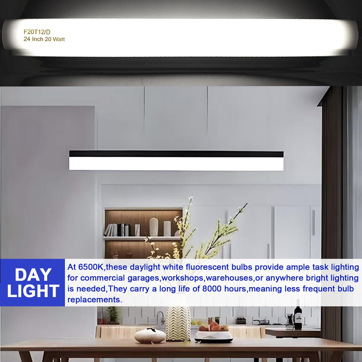 20 Watt T12 Fluorescent Tube Light Bulb Daylight 4 Count E2143