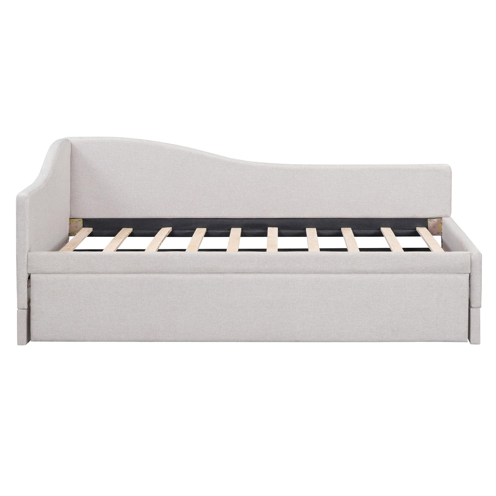 Twin Size Linen Upholstered Daybed with Pop up Trundle B391