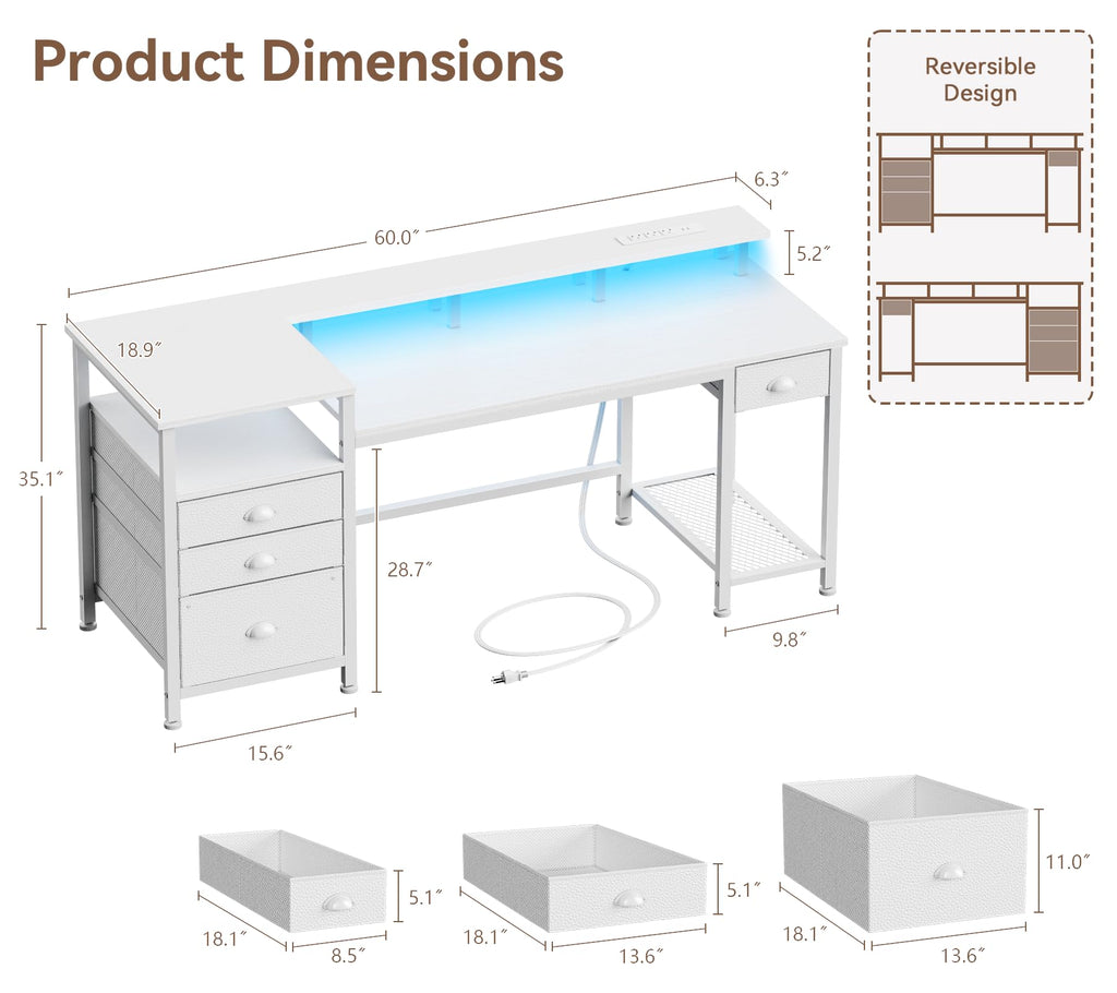 White Computer Desk with 4 Drawers L82713