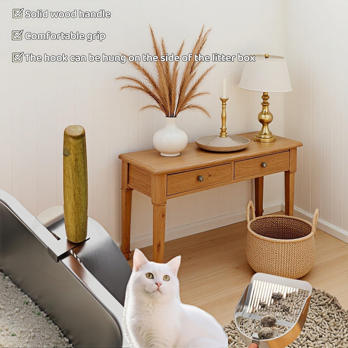 Stainless Steel Cat Litter Scoop with Wood Handle J6198