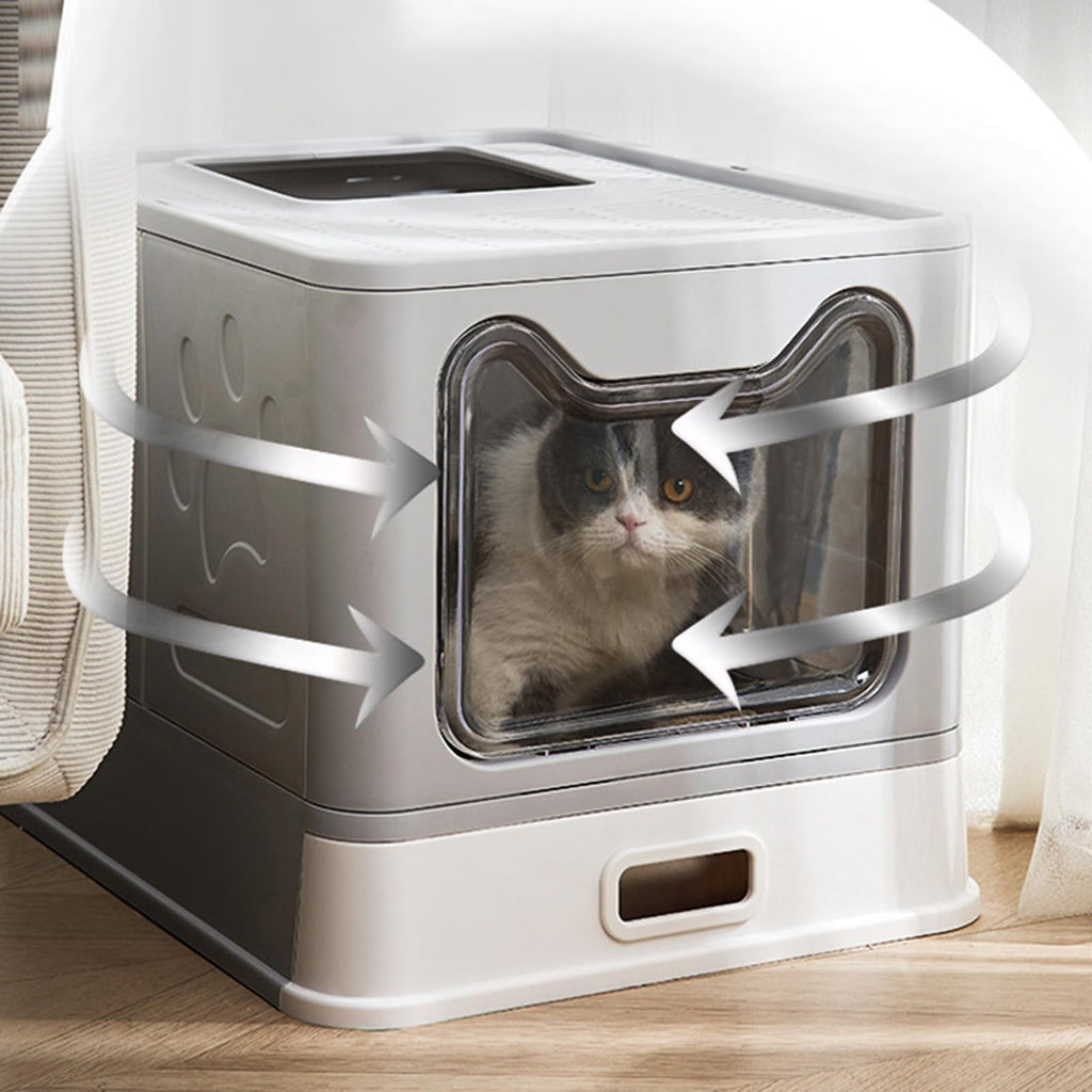 Foldable Stainless Steel Enclosed Cat Litter Box with Lid and Scoop Q8320