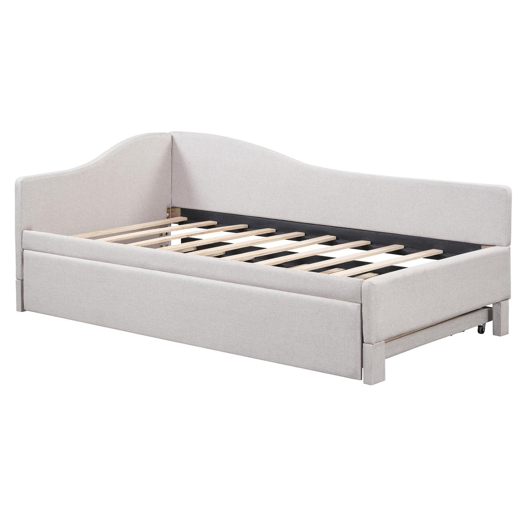 Twin Size Linen Upholstered Daybed with Pop up Trundle B391