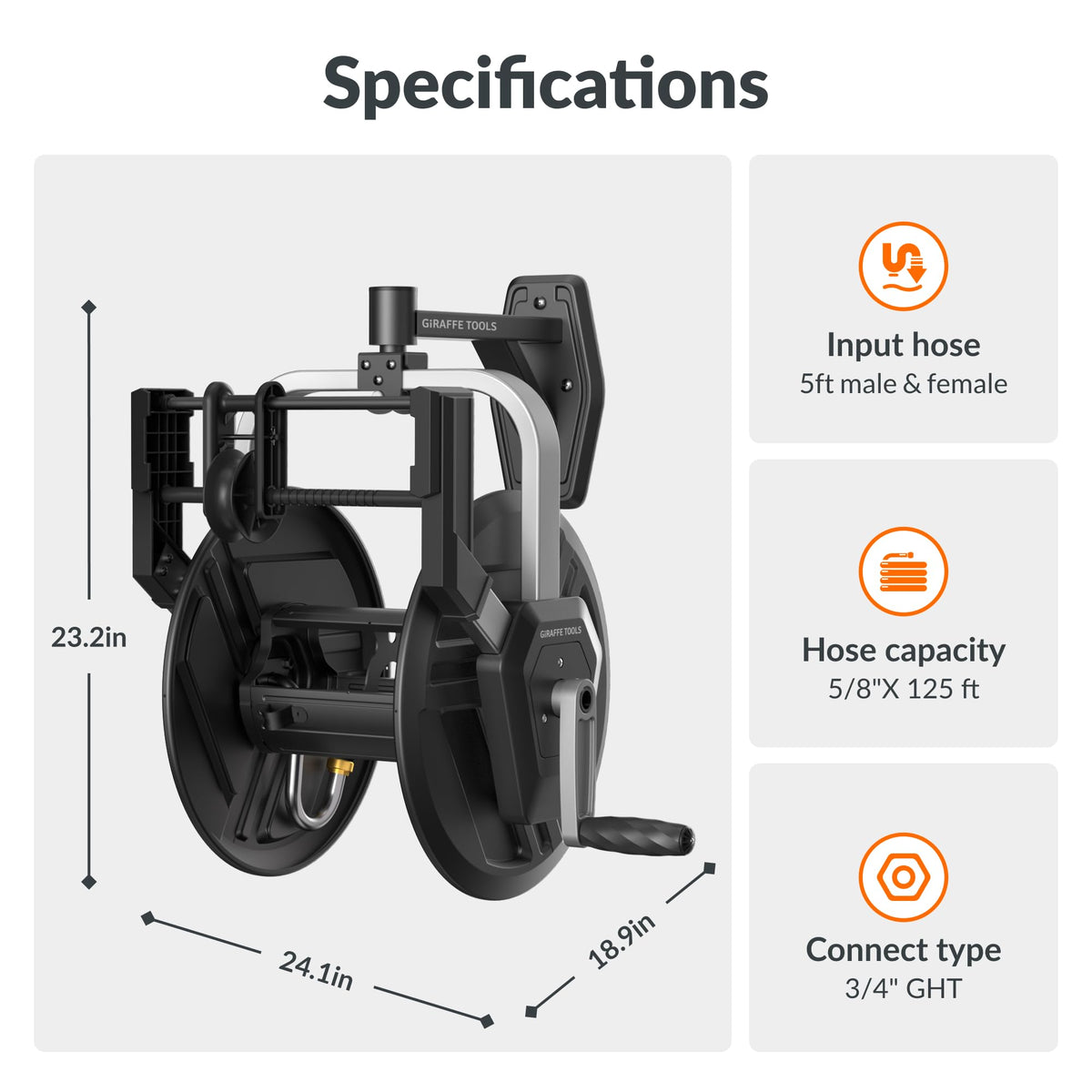 Garden Hose Reel Wall Mount, 125FT 5/8" Hose Capacity, Heavy Duty with Crank G8433