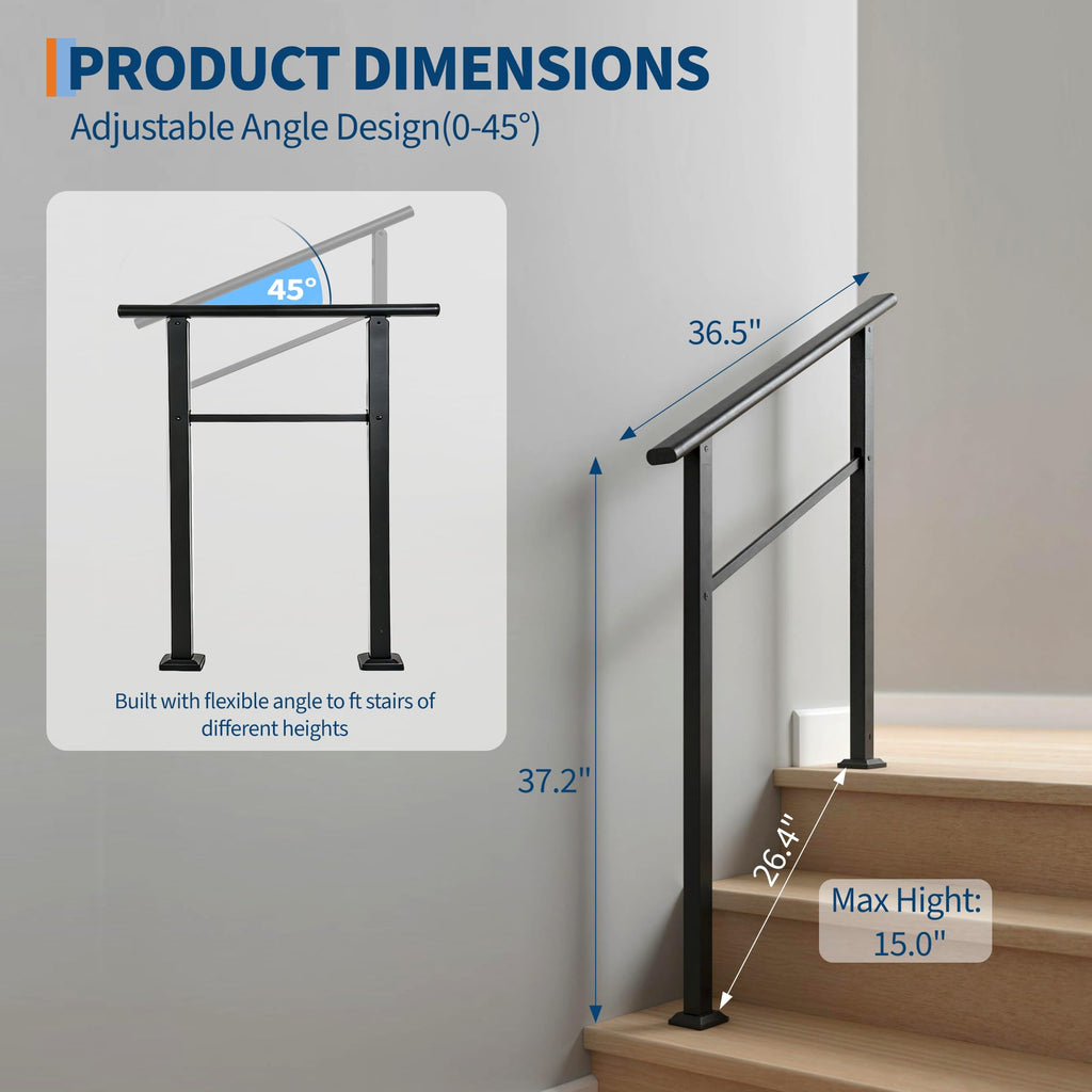 4 Step Black Aluminum Iron Outdoor Stair Handrail Kit N4286