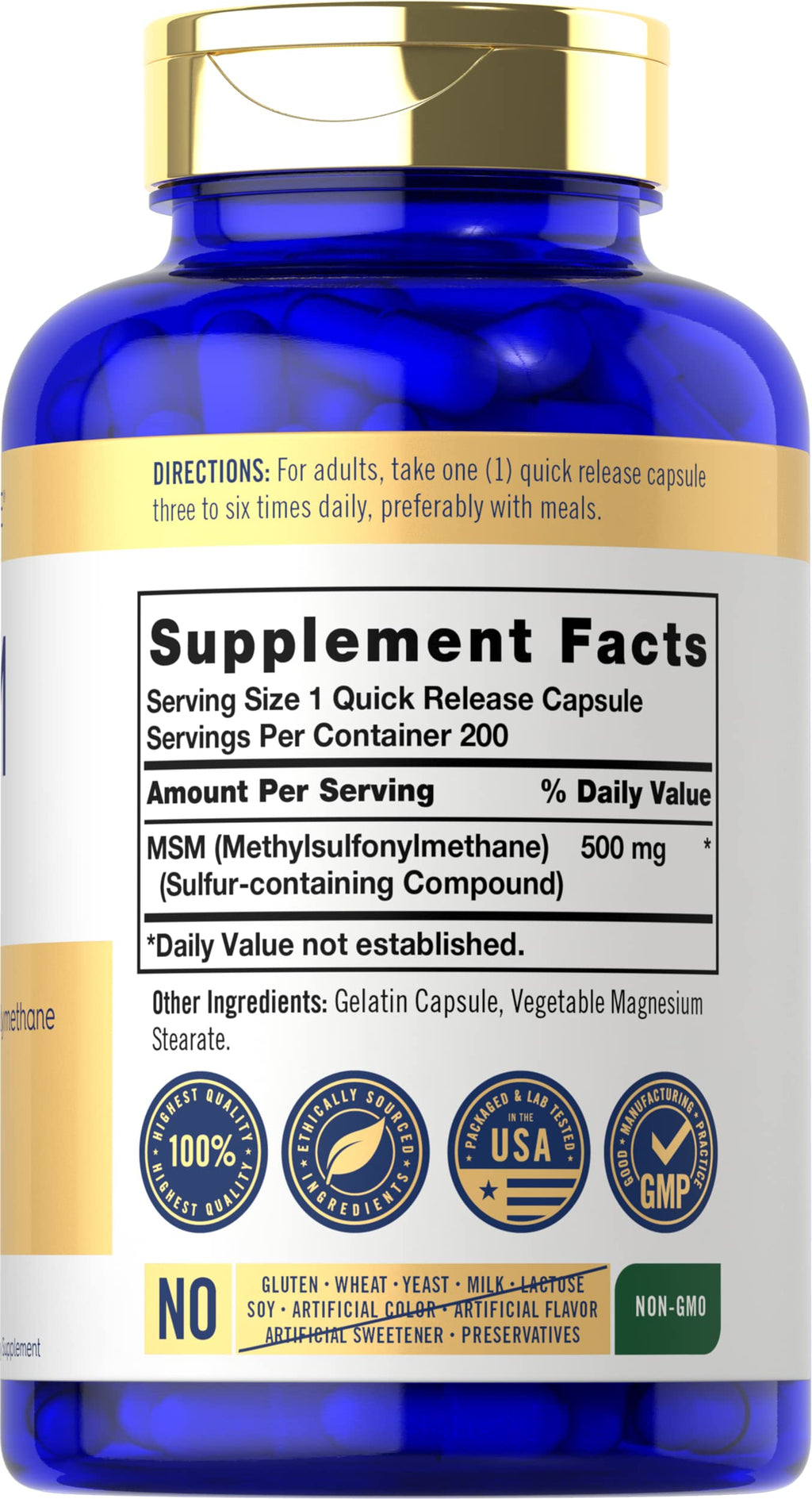 MSM Supplement Capsules 500mg 200 Count G499