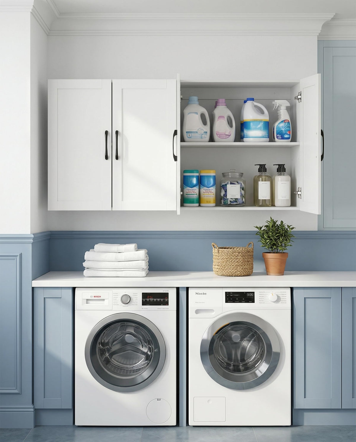 White Wall Cabinet with Adjustable Shelves and 4 Doors U2195