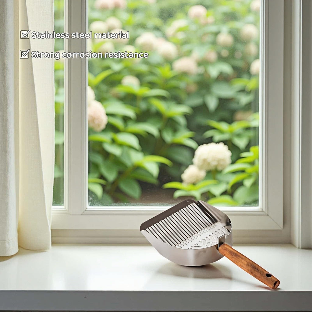 Stainless Steel Cat Litter Scoop with Wood Handle J6198
