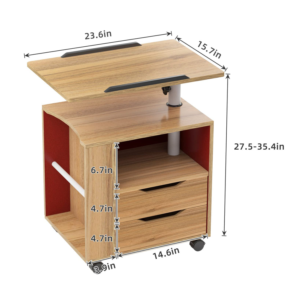 23.6in Rolling Nightstand with 2 Drawers and Shelf Oak N95466