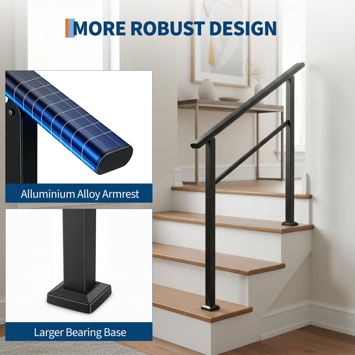 4 Step Black Aluminum Iron Outdoor Stair Handrail Kit N4286