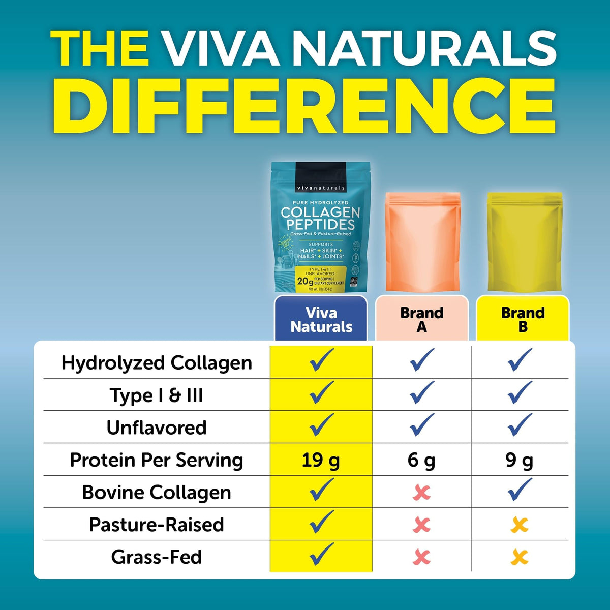 Collagen Peptides Powder - Grass-Fed Hydrolyzed Bovine, Type I & III - 19 g Protein, Unflavored - 1lb T445