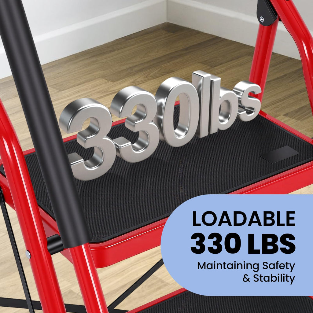 3 Step Folding Steel Step Ladder with Handrails N382368