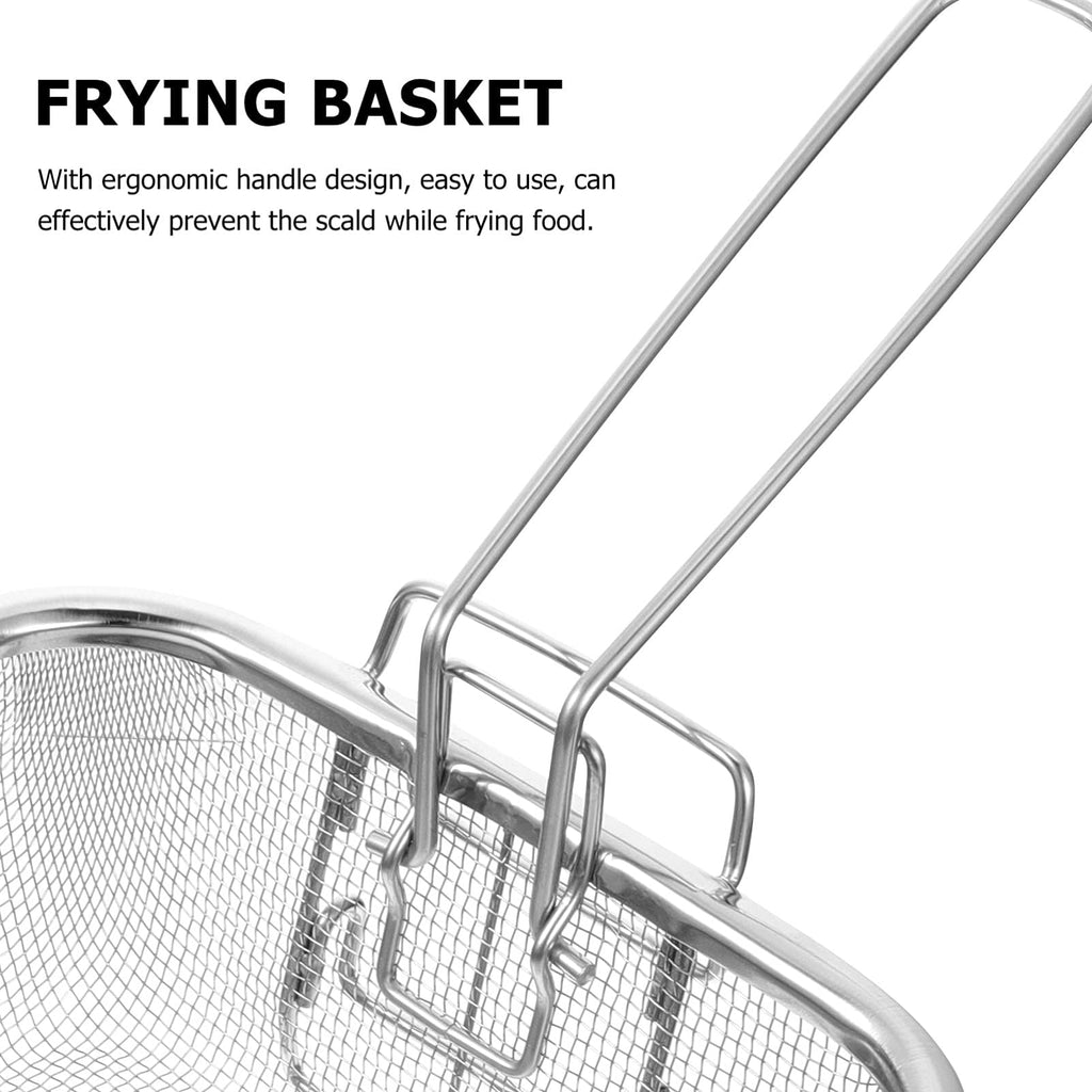 8 Inch Square Stainless Steel Wire Fry Basket with Folding Handle B3362