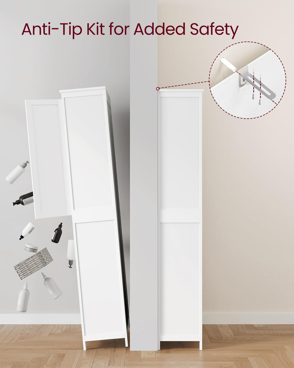 Tall Storage Cabinet with 4 Doors and 4 Adjustable Shelves Y3180