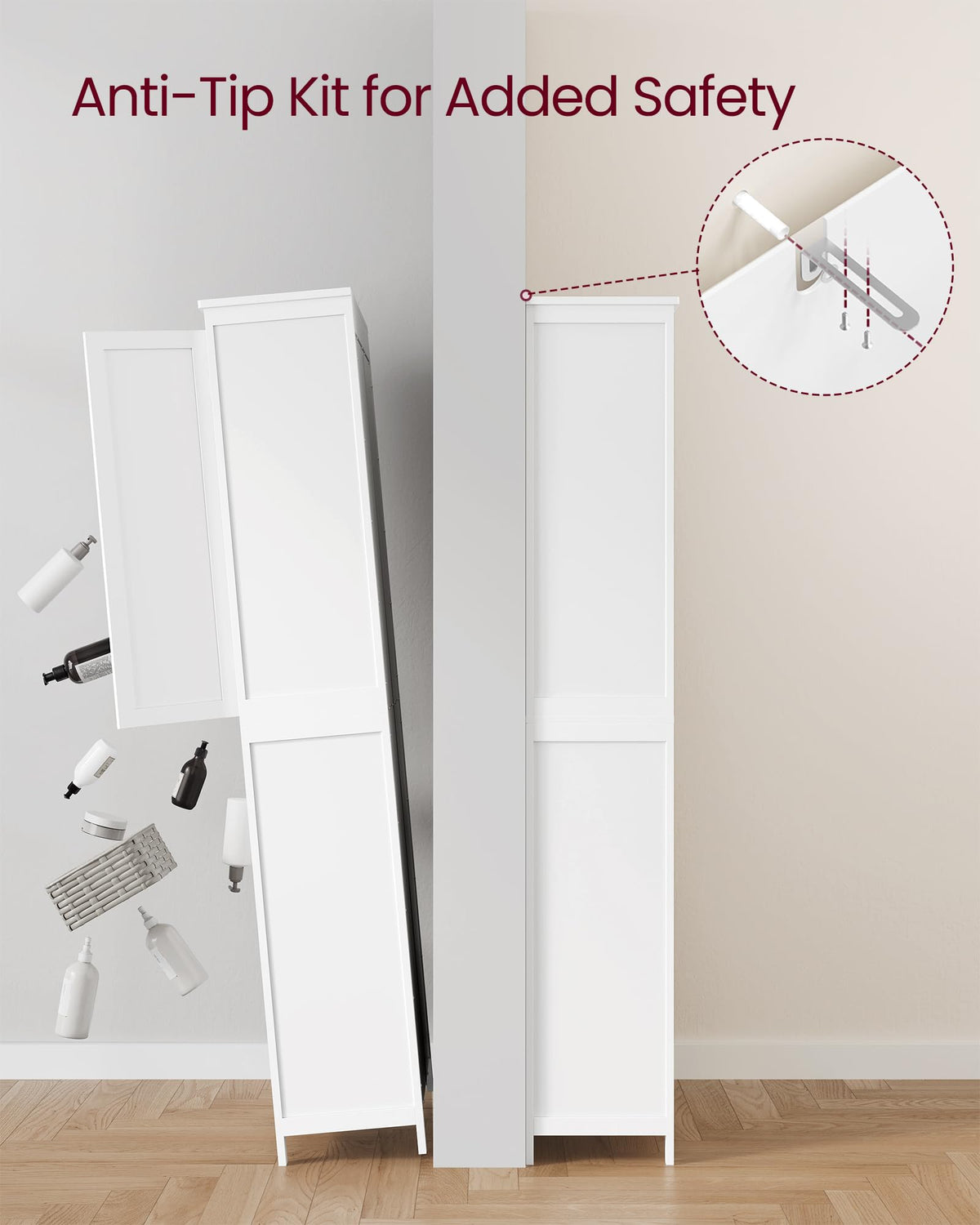 Tall Storage Cabinet with 4 Doors and 4 Adjustable Shelves Y3180