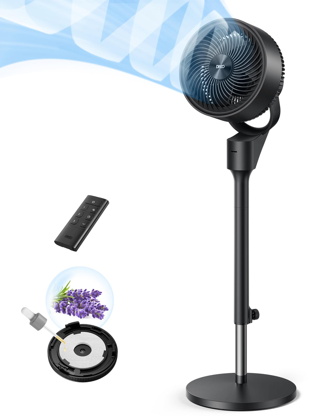 80° Oscillating Standing Fan, 20dB Quiet, 3 Speeds, Remote, Adjustable Height G2894