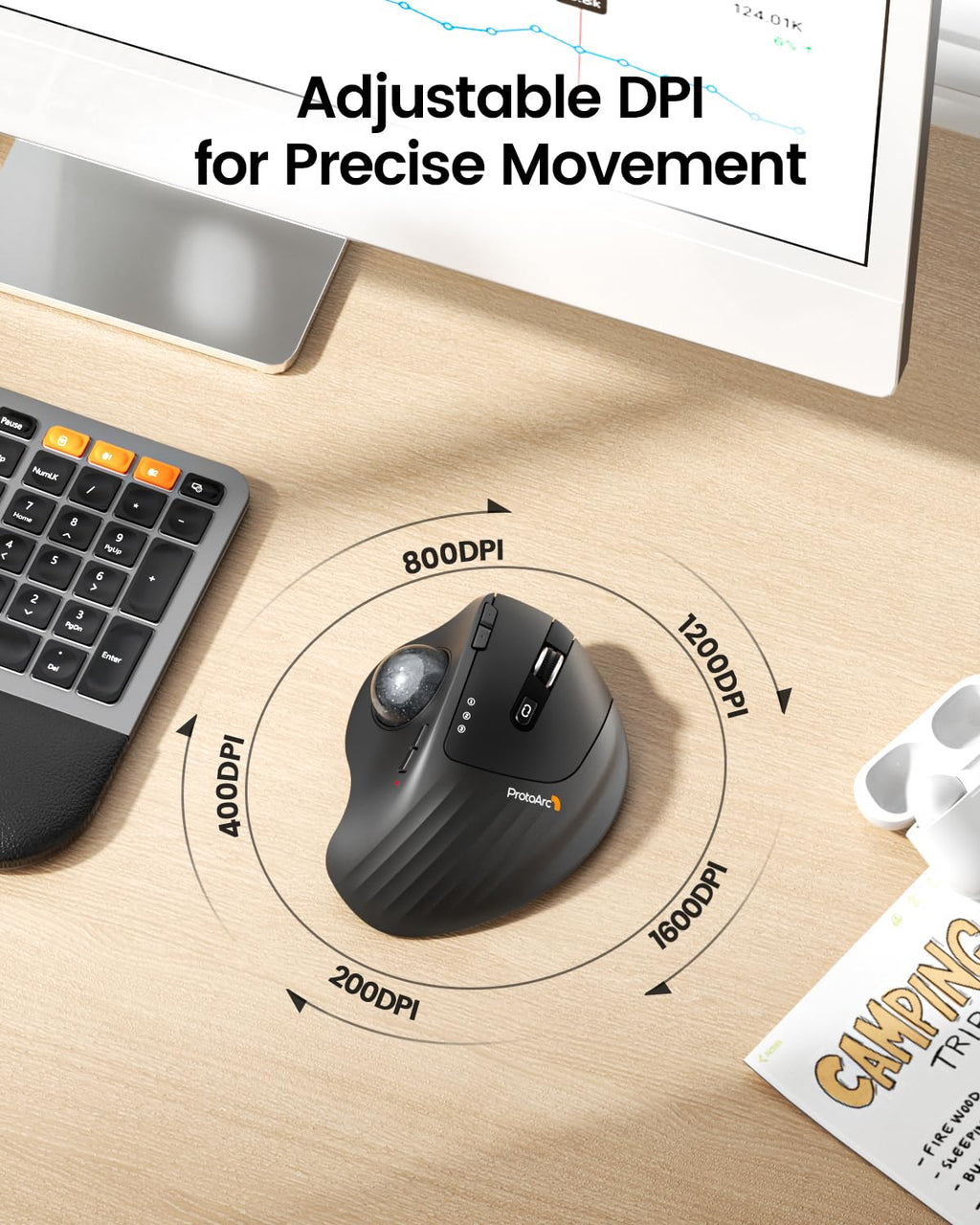 Wireless Rechargeable Gray Trackball Mouse P450