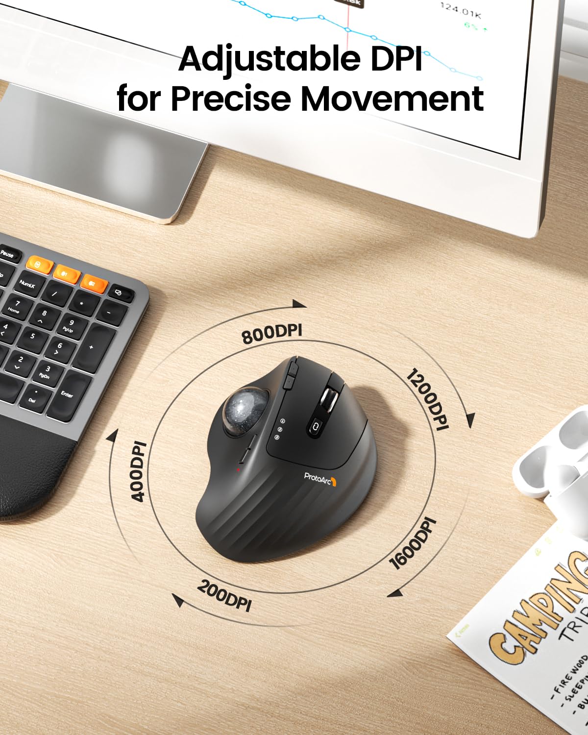 Wireless Rechargeable Gray Trackball Mouse P450