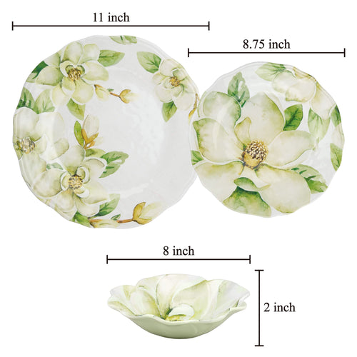 12 Piece Green Melamine Dinnerware Set X636