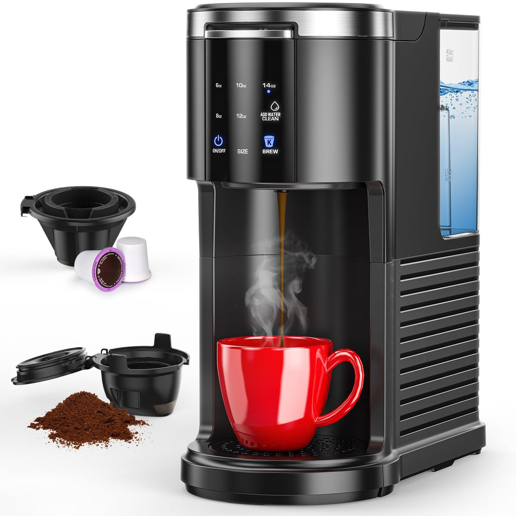 Single Serve Coffee Maker with 40 Oz Water Tank, 5 Brew Sizes, Black A14677