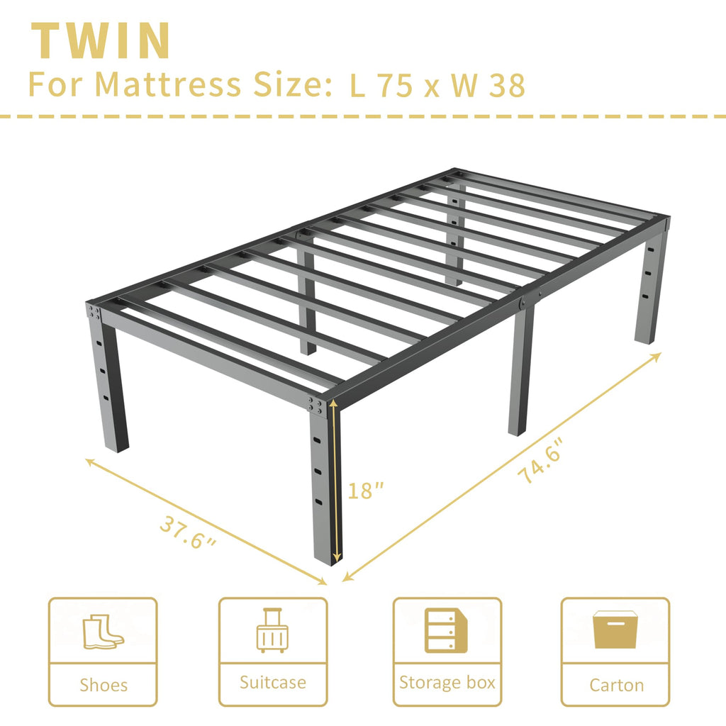 18 Inch Metal Twin Bed Frame Heavy Duty Noise Free S476
