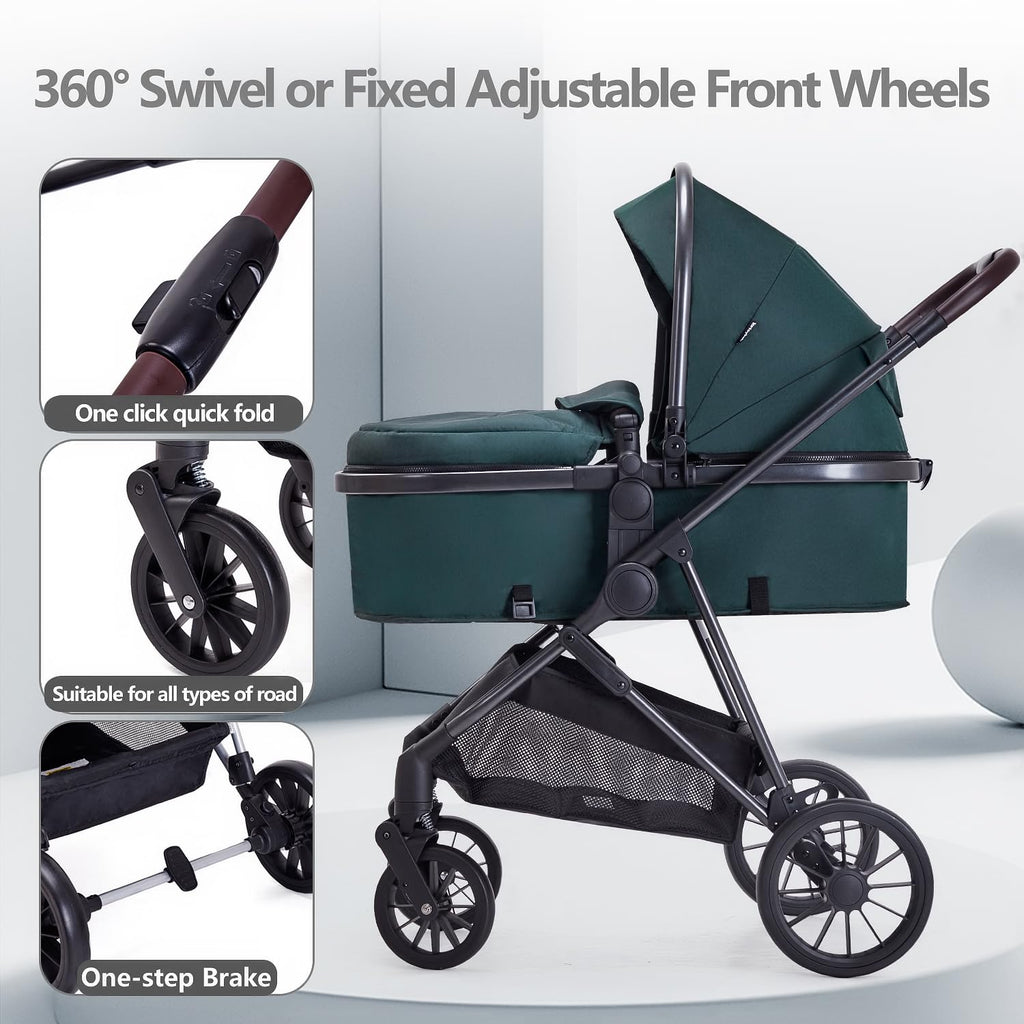 2 in 1 Convertible Reversible Seat Foldable Aluminum Alloy Stroller X73667