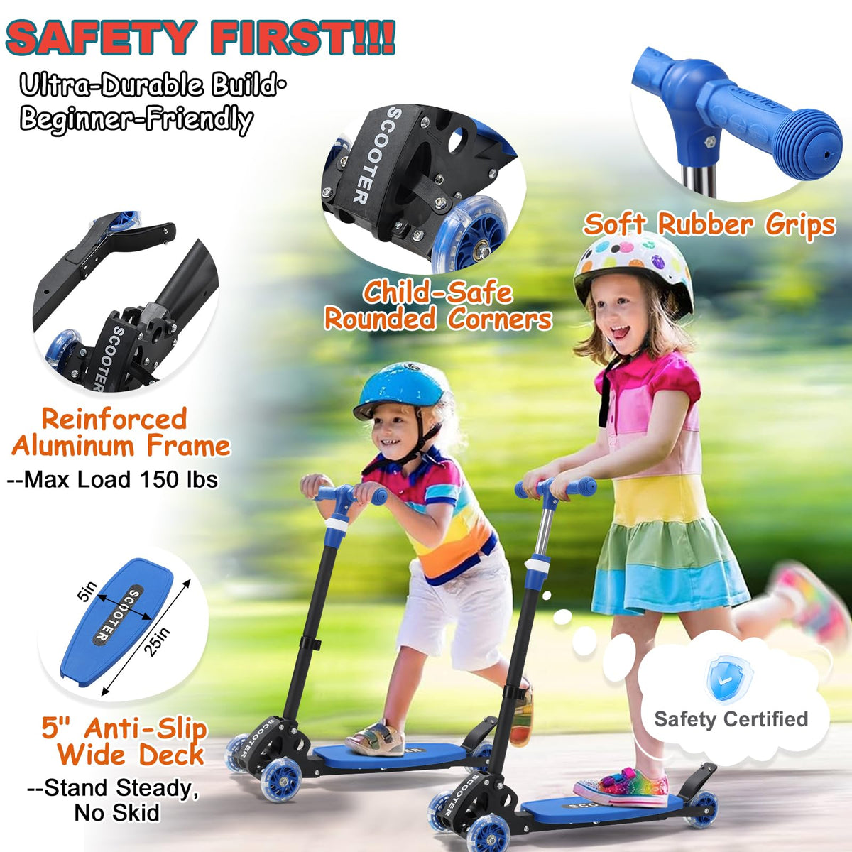 Kids 2-7 Age Light up 3 Wheels Folding Kick Scooter Q20617