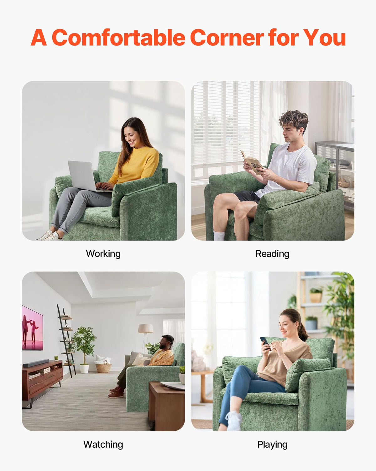 Oversized Green Accent Chair with Padded Arms K697