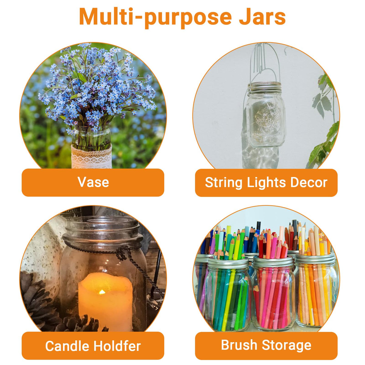 16 oz Clear Glass Mason Jars with Lids, 15 Pack K72988