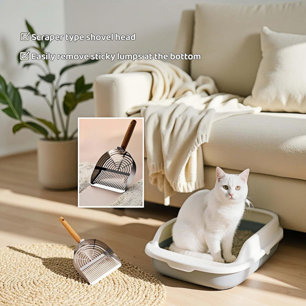 Stainless Steel Cat Litter Scoop with Wood Handle J6198