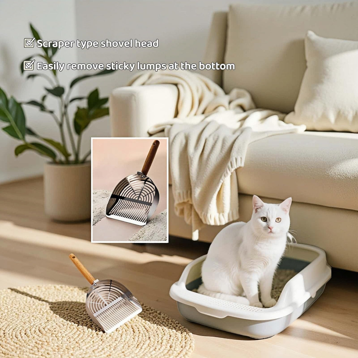 Stainless Steel Cat Litter Scoop with Wood Handle J6198