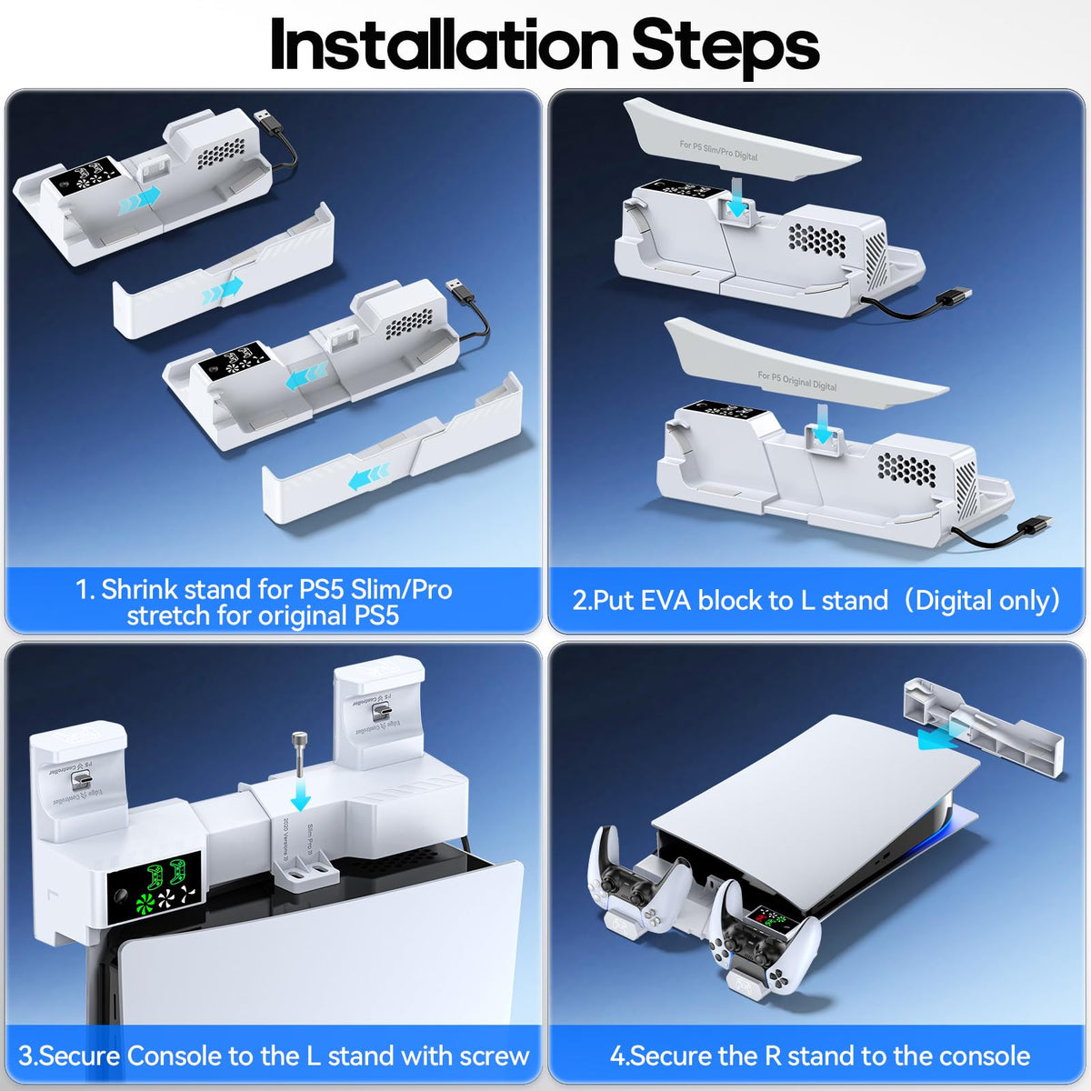 PS5 Horizontal Stand and Cooling Station with Controller Charging Station F16350