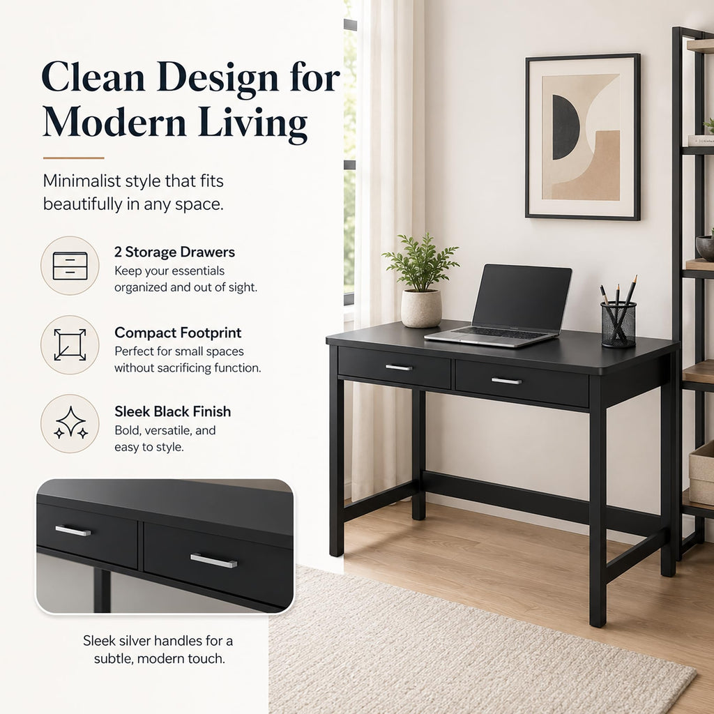 39.4" Small Desk with Wood Drawers Black E78325